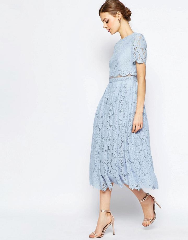 Asos Lace Crop Top Midi Prom Dress - Navy $122.00
