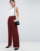 Asos The Wide Leg Pants With Pleat Detail - Red