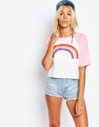 Kiss & Tell Retro Raglan Top With Rainbow Print - White