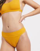 Topshop Textured Bikini Bottoms With High Waist In Orange