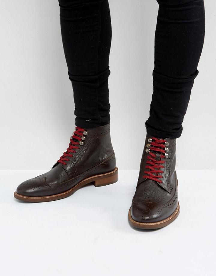 Dune Pebble Brogue Boots In Brown - Brown