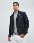 Selected Homme Nubuck Leather Biker Jacket - Gray