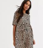 Asos Design Maternity Smock Mini Dress In Leopard Print