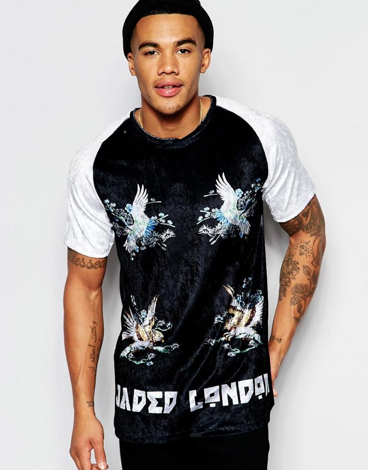 Jaded London T-shirt With Bird Print In Crushed Velvet - Black