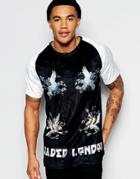 Jaded London T-shirt With Bird Print In Crushed Velvet - Black