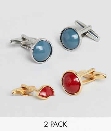 Designb Red & Blue Circle Cufflinks In 2 Pack Exclusive To Asos - Multi