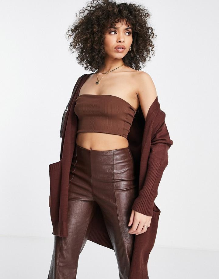 Qed London Longline Cardigan In Chocolate Brown