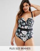 City Chic Floral Underwired Swimsuit - Multi