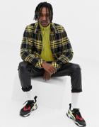 Asos Design Wool Mix Zip Through Jacket In Yellow Check - Yellow