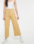 Asos Design Wide Leg Lightweight Jean With Button Detail In Marigold-yellow