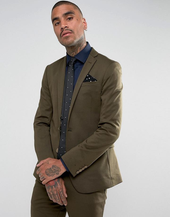 Devils Advocate Super Skinny Plain Suit Jacket - Green