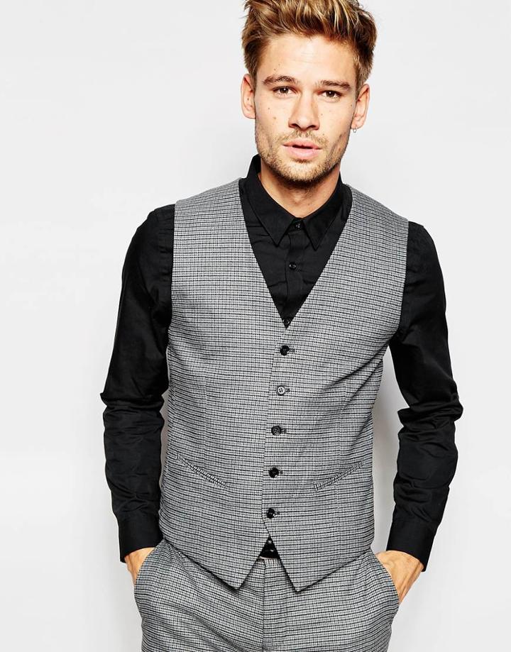 Selected Homme Houndstooth Vest In Skinny Fit - Gray