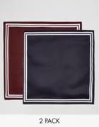 Asos 2 Pocket Square Pack In Burgundy And Navy - Multi