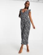 I Saw It First Woven Button Ruffle Strap Culotte Jumpsuit In Navy Floral Print