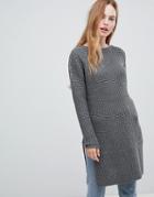 Qed London Ribbed Split Hem Sweater - Gray