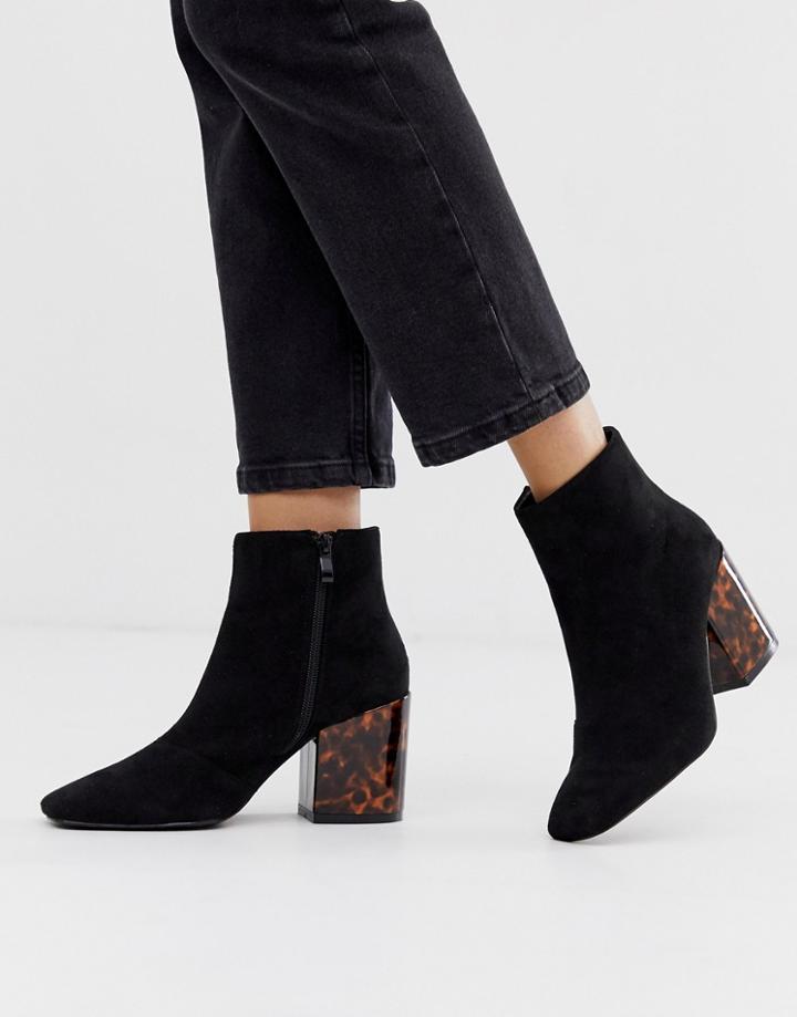 Raid Parker Black Tortoiseshell Heel Ankle Boots With Square Toe