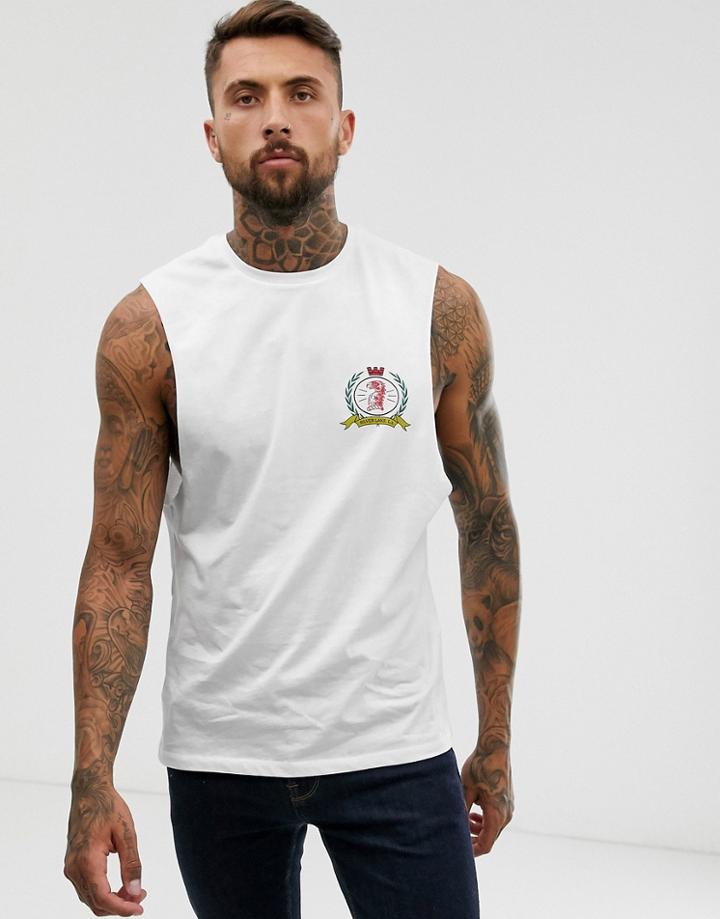 Asos Design Relaxed Sleveless T-shirt With City Chest And Back Print-white