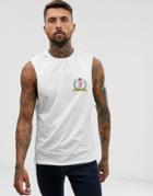 Asos Design Relaxed Sleveless T-shirt With City Chest And Back Print-white