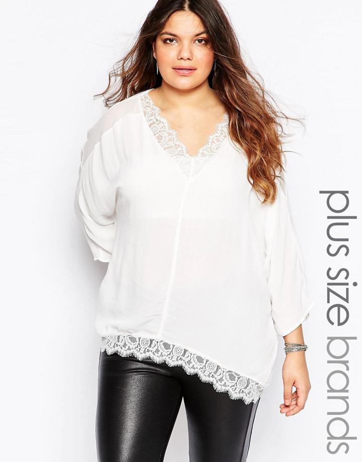 Junarose Plus Soffi Blouse With Lace Trim - Snow White