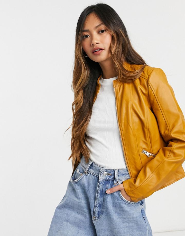 Vero Moda Faux Leather Fitted Jacket In Brown