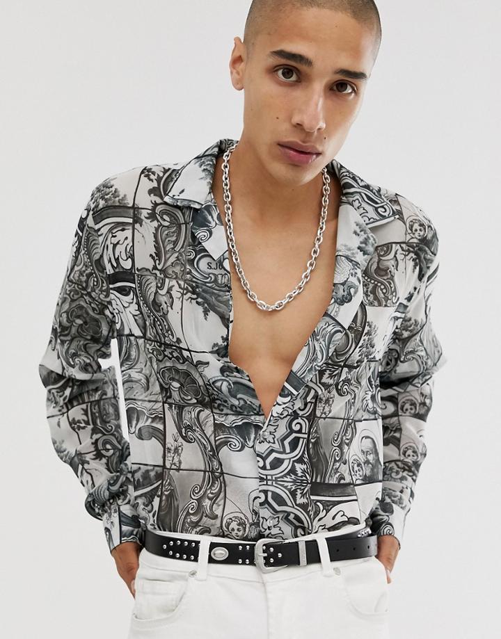 Asos Design Regular Stained Glass Shirt-gray