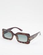 Asos Design Recycled Mid Square Sunglasses In Brown Acetate Transfer
