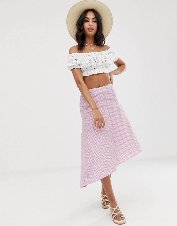 Vila Check Midi Skirt - Pink