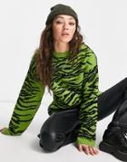 Asos Design Sweater With Animal Pattern In Green