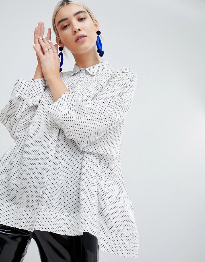 Boohoo Polka Dot Oversized Shirt - White