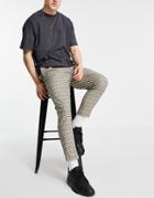 Asos Design Tapered Smart Pants In Stone Plaid-neutral