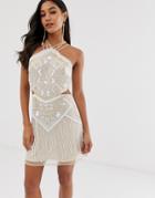 Asos Design Mini Dress With Cut Outs And White Beaded Embellishment - Multi