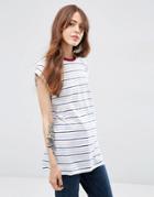 Asos Boyfriend T-shirt In Stripe With Contrast Neck - Multi
