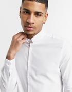 Asos Design Slim Fit Textured Shirt With Collar Bar-white