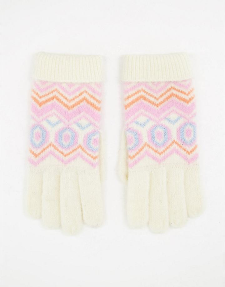 Boardmans Knitted Fairisle Gloves In Cream-neutral