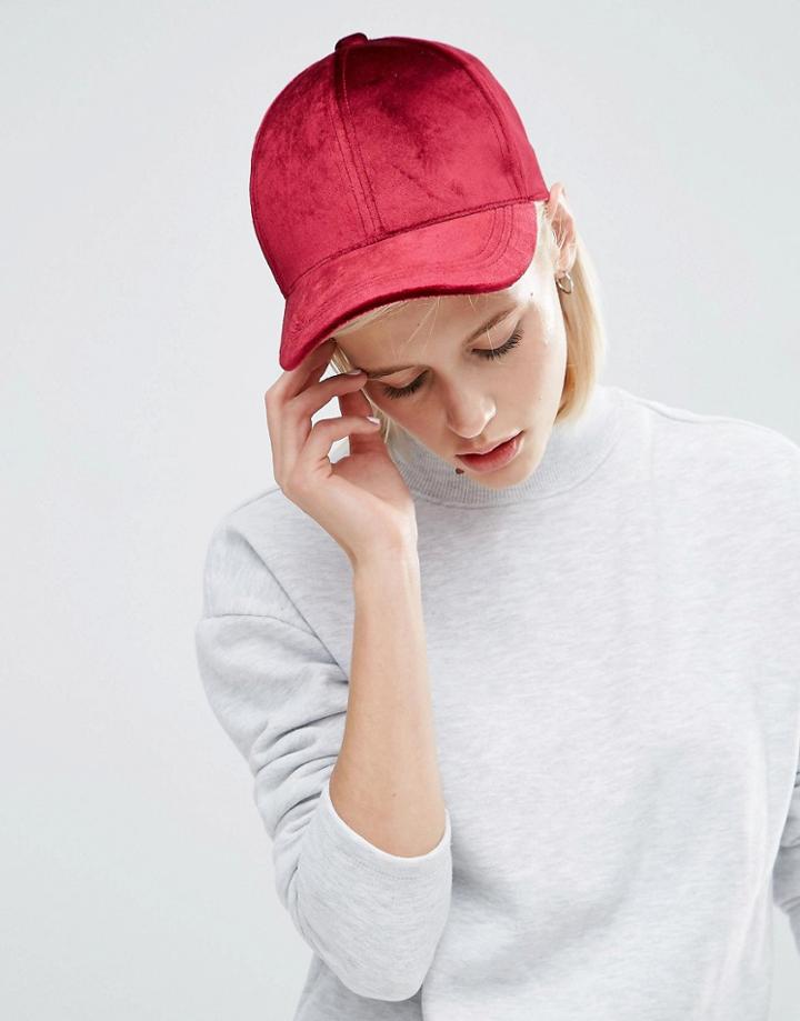 Asos Velvet Baseball Cap - Red