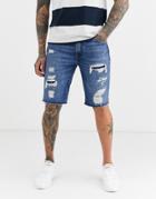 Levi's 511 Slim Fit Cut Off Distressed Denim Shorts In Hendersonville Mid Vintage Wash-blue