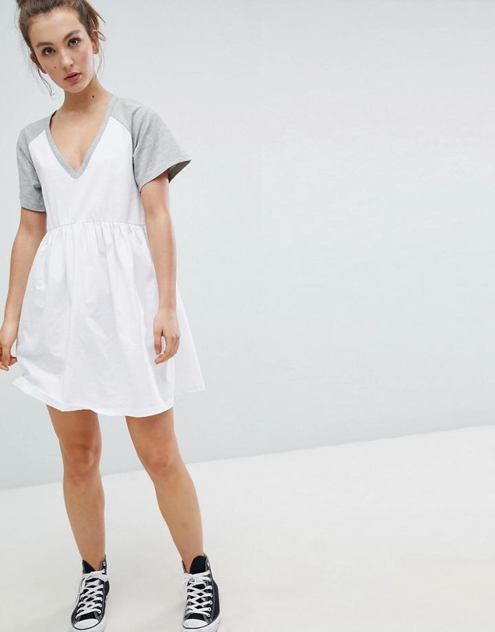 Asos Design Smock Dress With V Neck And Contrast Sleeves - Multi