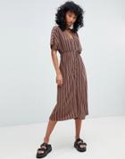 Pull & Bear Striped Button Front Dress Midi - Multi