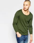 Asos Scoop Neck Sweater In Cotton - Khaki