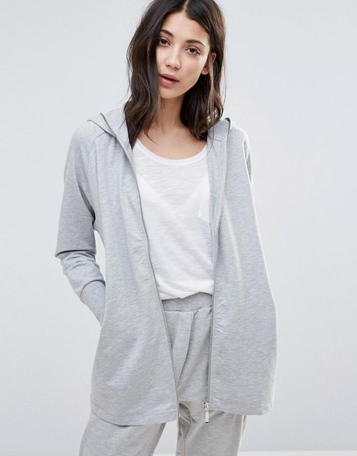 Yas Loose Sleeve Zip Up Hoody - Gray