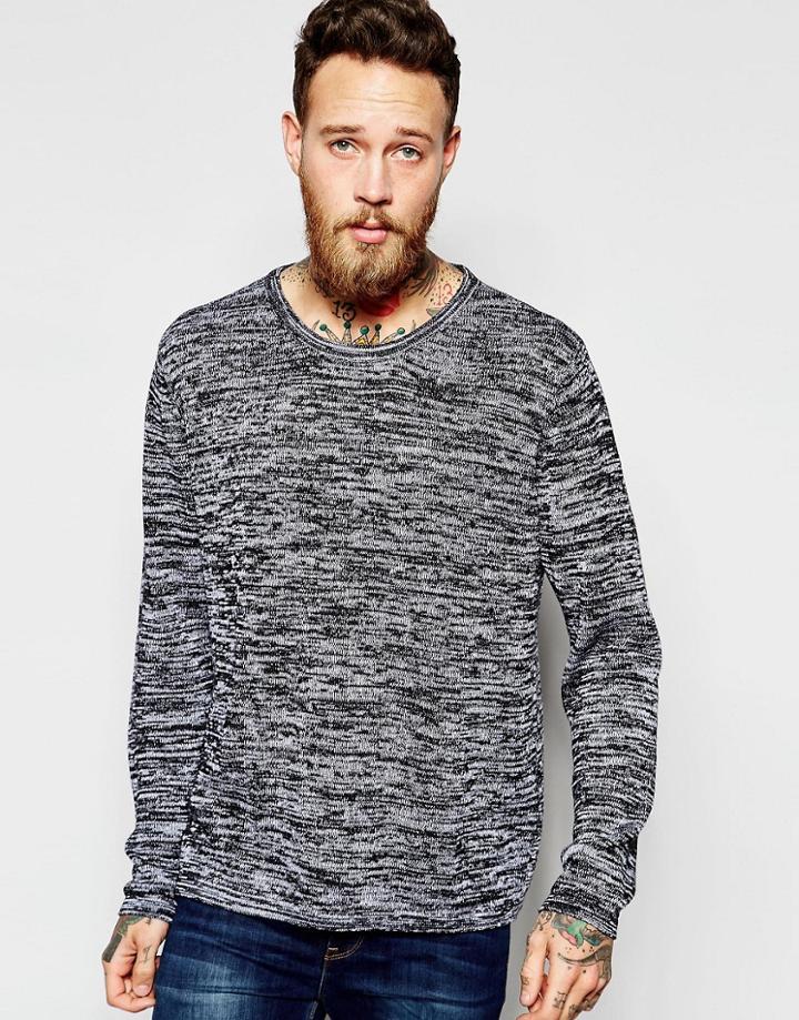 Dr Denim Burner Burn Out Sweater - Black Mix