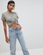 Brave Soul Crop T Shirt With Twist Front - Green