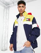 Tommy Jeans Reversible Archive Chicago Color Block Hooded Jacket Relaxed Fit In Navy/silver