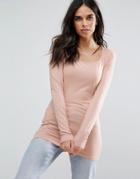 Vero Moda Long Scoop Round Neck Top - Pink