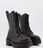 Truffle Collection Wide Fit Chunky Lace Up Ankle Boots In Black