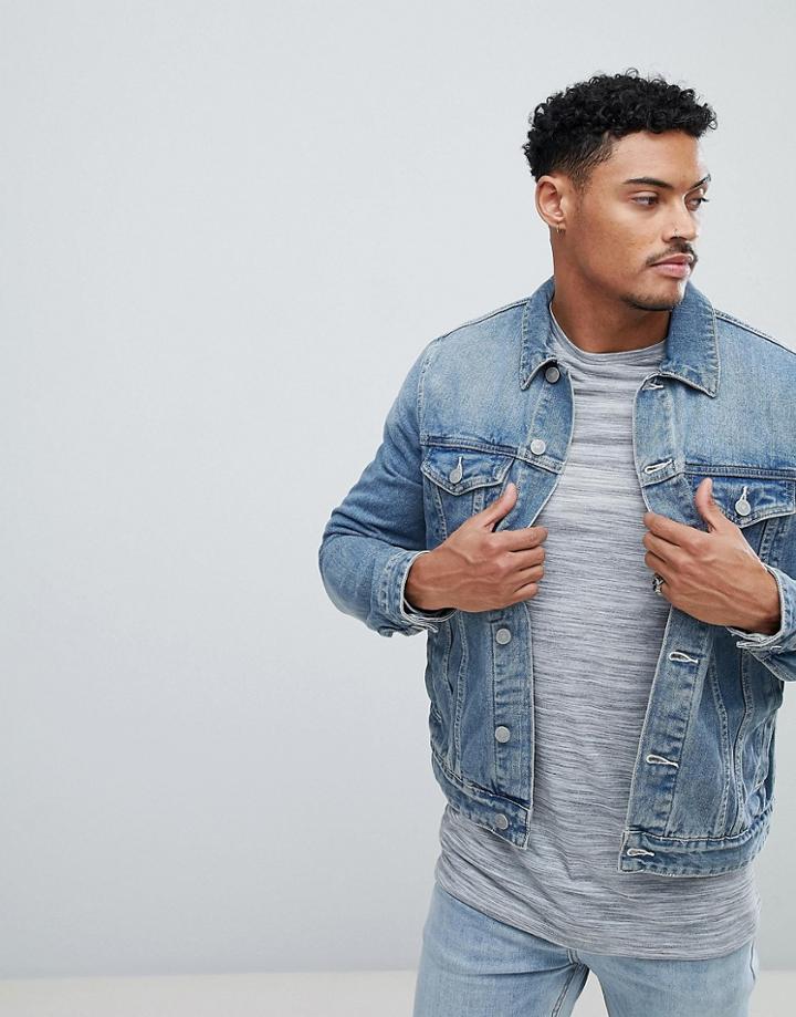 Asos Design Denim Jacket In Mid Blue Wash