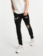 Asos Design Skinny Jeans In Black With Heavy Rips