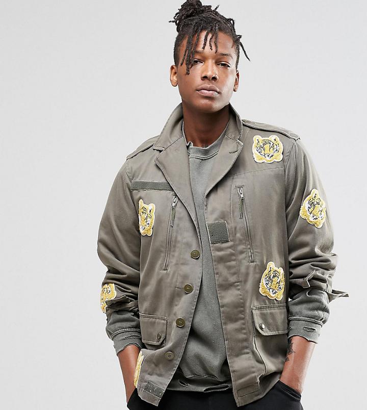 Reclaimed Vintage Camo Jacket With Tiger Patches - Green