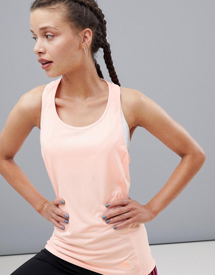 Adidas Running Supernova Taped Stripe Back Tank In Peach - Pink