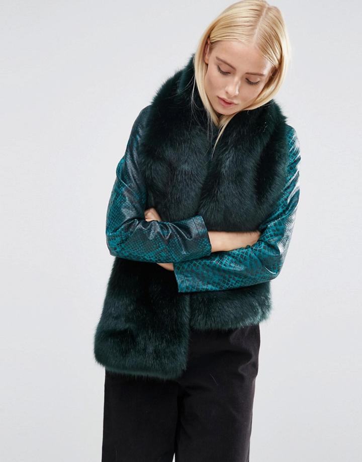 Asos Faux Fur Long Jewel Green Scarf - Green
